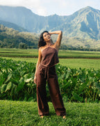 Double Take Elastic Waist Pants - Teak